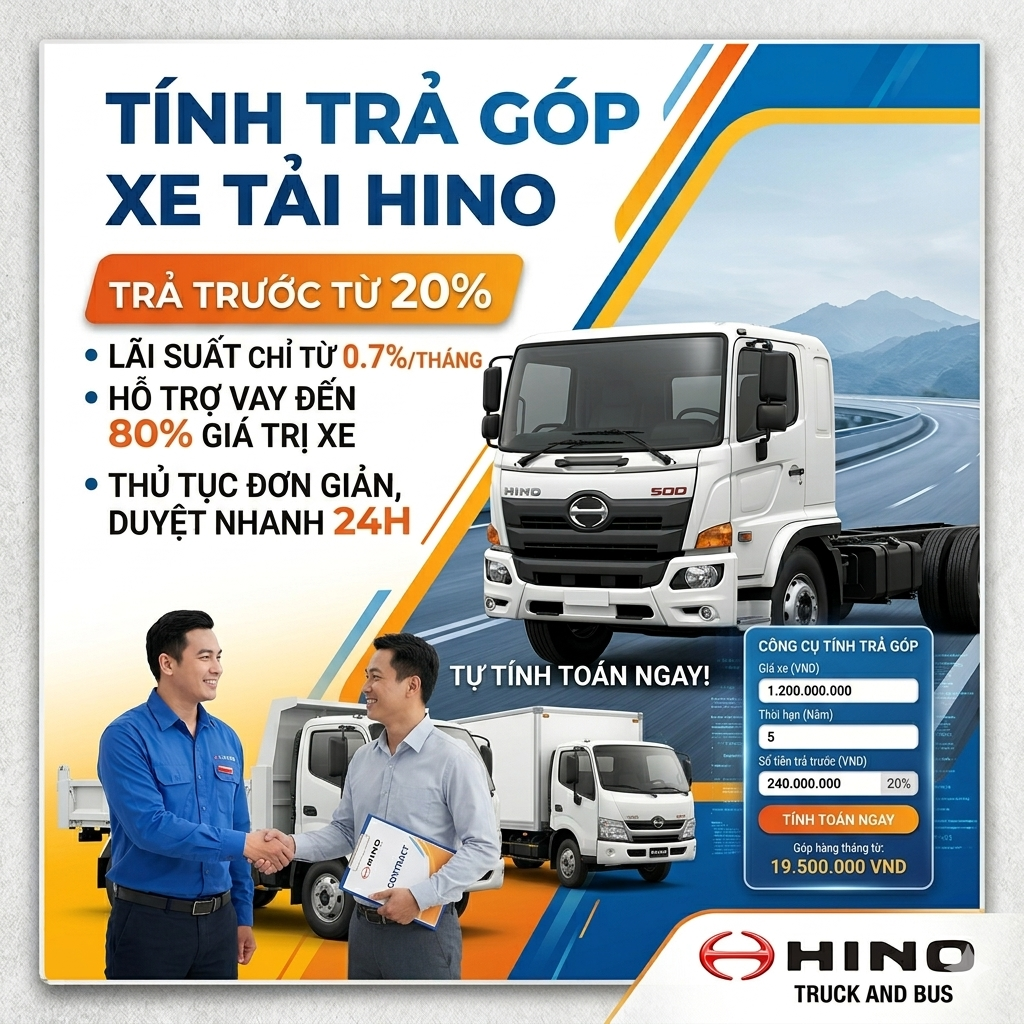Tính trả góp xe tải Hino